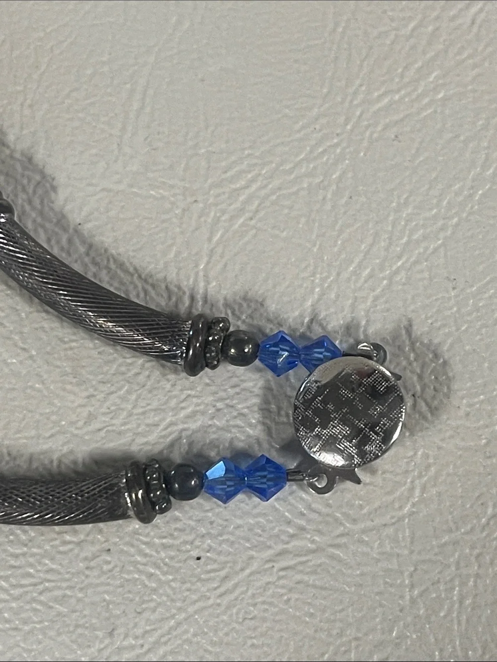 Navy Cube Bead Bracelet with Silver-toned Crystal Spacers